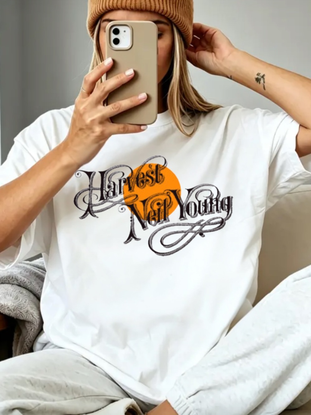 Harvest Neil Young White Graphic Holiday Tee